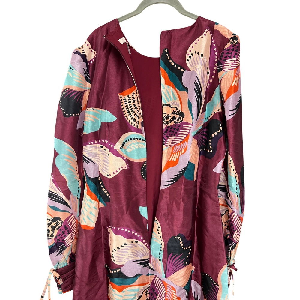 Hutch Burgundy Floral Satin Puff Sleeve Mini Dress Tie Cuff Deva NWT Size L - Picture 7 of 8